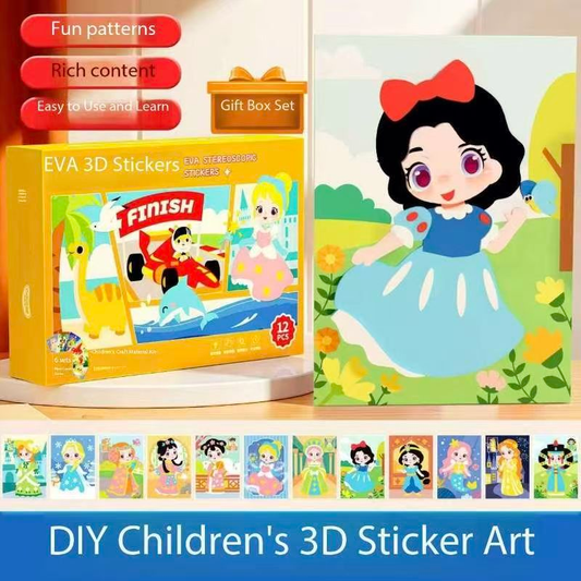 2-pce Kids 3D EVA Foam Sticker Art Kit - Princess Theme DIY Craft Activity Set with 12 Designs, Self-Adhesive V888-ELOSUNG50233