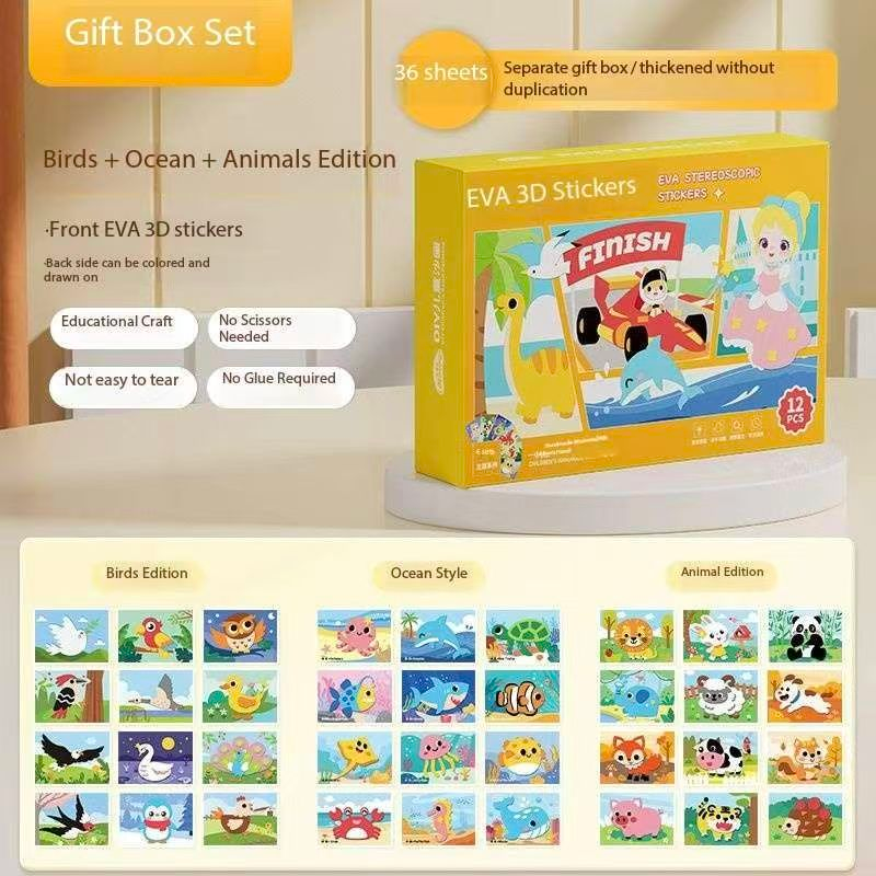 3-pce Kids 3D EVA Foam Sticker Art Kit - Princess Theme DIY Craft Activity Set with 12 Designs, Self-Adhesive V888-ELOSUNG50235