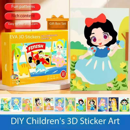3-pce Kids 3D EVA Foam Sticker Art Kit - Princess Theme DIY Craft Activity Set with 12 Designs, Self-Adhesive V888-ELOSUNG50235