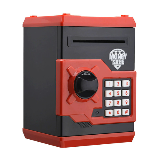 Black and Red Children's Electronic Password Piggy Bank - An ATM-style automatic money-rolling safe featuring V888-ELOSUNG50250