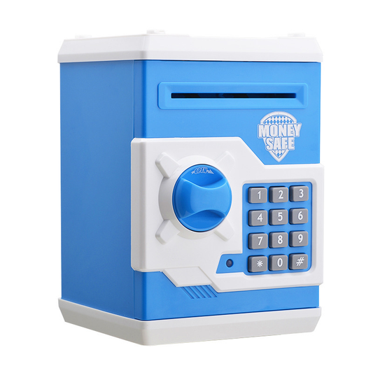 Blue and White Children's Electronic Password Piggy Bank - An ATM-style automatic money-rolling safe V888-ELOSUNG50251