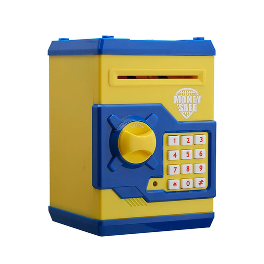 Yellow and Blue Children's Electronic Password Piggy Bank - An ATM-style automatic money-rolling safe V888-ELOSUNG50253