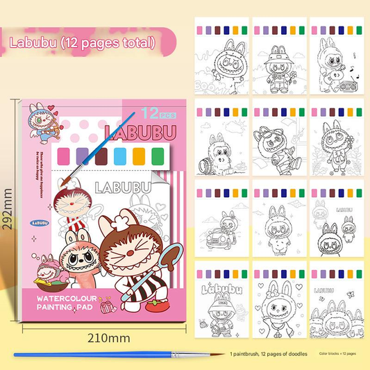 Kids Watercolor Coloring Book Set - Portable Paint with Water Art Book for Children, 12 Pages Tear-Off V888-ELOSUNG50254