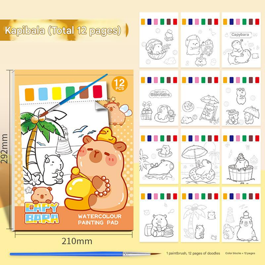 Kids Watercolor Coloring Book Set - Portable Paint with Water Art Book for Children, 12 Pages Tear-Off V888-ELOSUNG50255