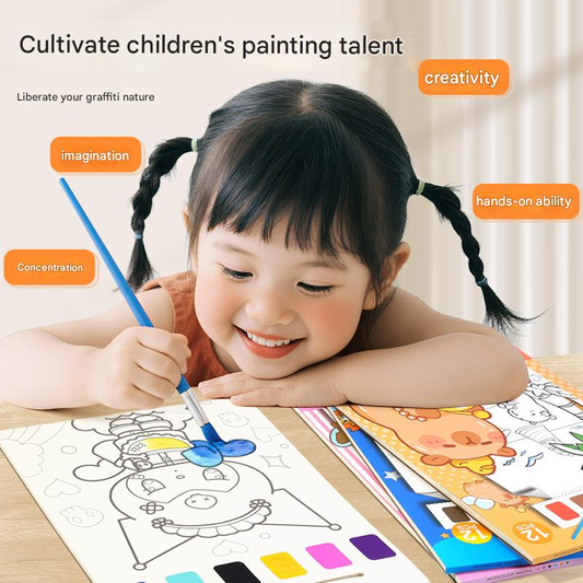 Kids Watercolor Coloring Book Set - Portable Paint with Water Art Book for Children, 12 Pages Tear-Off V888-ELOSUNG50255
