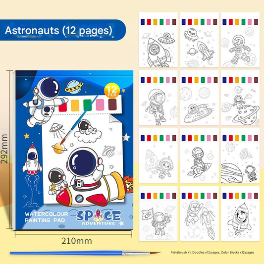Kids Watercolor Coloring Book Set - Portable Paint with Water Art Book for Children, 12 Pages Tear-Off V888-ELOSUNG50256