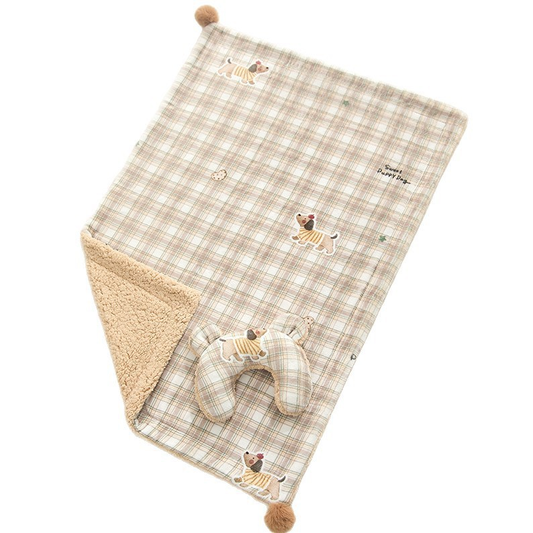 M size 2-Piece Plaid Puppy Pet Blanket and Pillow Set - Soft Cotton Plush Sleeping Mat for Dogs and Cats, V888-ELOSUNG50269