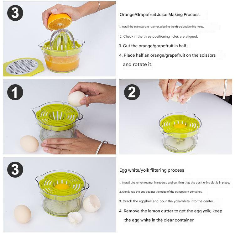 4-in-1 Manual Citrus Juicer with Grater and Egg Separator -Free Multi-Function Hand Press Lemon Orange V888-ELOSUNG50277