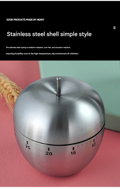 Apple Shape Stainless Steel Kitchen Timer Mechanical Cooking Timer - Wind-Up 60 Minute Countdown Timer - Loud V888-ELOSUNG50295