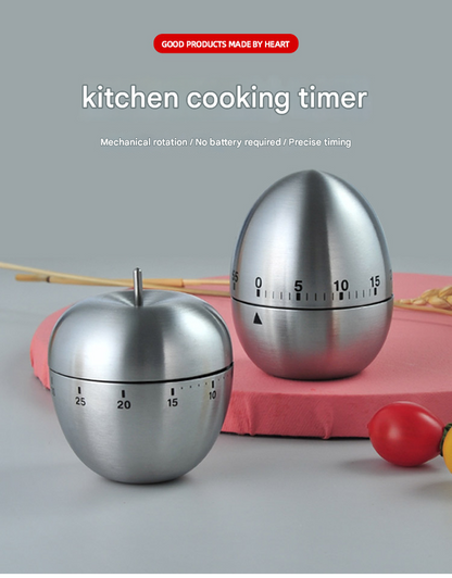2-piece Apple and Egg Shape Stainless Steel Kitchen Timer Mechanical Cooking Timer - Wind-Up 60 Minute V888-ELOSUNG50297