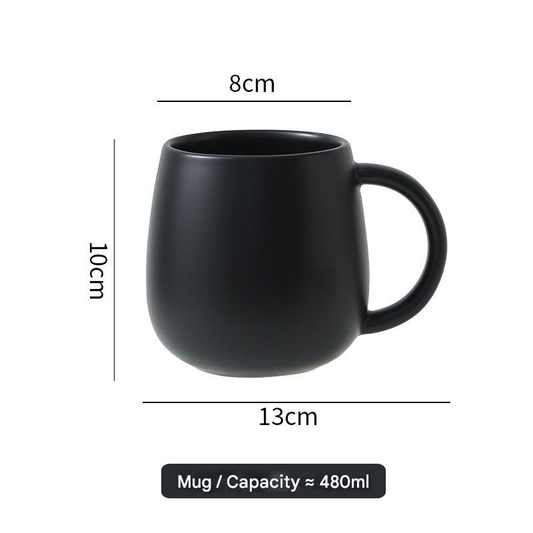 Black Premium Macaron Ceramic Coffee Mug Set - 500ml Large Capacity Belly Cup with Underglaze Finish, V888-ELOSUNG50304