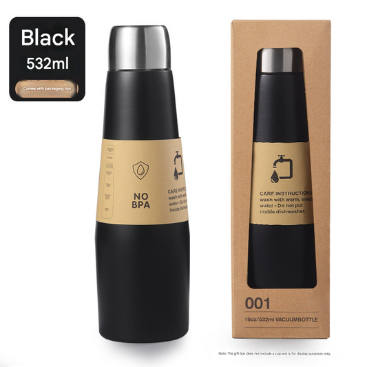 Black Premium 304 Stainless Steel Vacuum Insulated Water Bottle - 532ml Large Capacity Sports Flask with V888-ELOSUNG50308