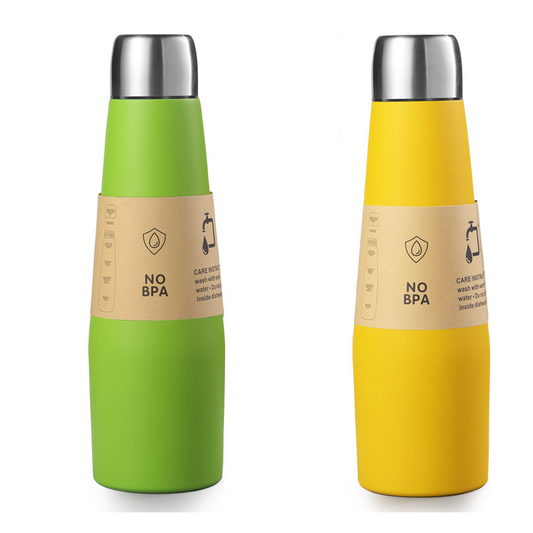 2-piece Green and Yellow Premium 304 Stainless Steel Vacuum Insulated Water Bottle - 532ml Large Capacity V888-ELOSUNG50315