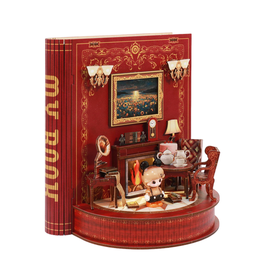 DIY Book Nook Kit Book Theater 3D Wooden Puzzle Miniature Dollhouse Bookshelf Insert with LED Light, 222 V888-ELOSUNG50316