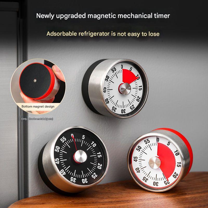 White Stainless Steel Magnetic Kitchen Timer - 60 Minute Mechanical Countdown Timer with Loud Alarm, No V888-ELOSUNG50335