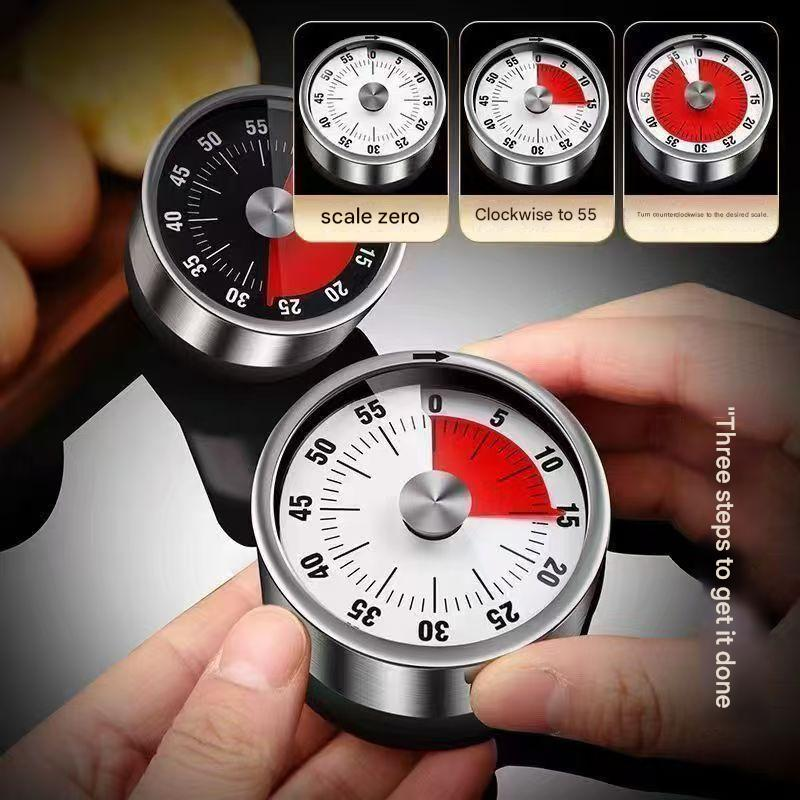 Red Stainless Steel Magnetic Kitchen Timer - 60 Minute Mechanical Countdown Timer with Loud Alarm, No Battery V888-ELOSUNG50337