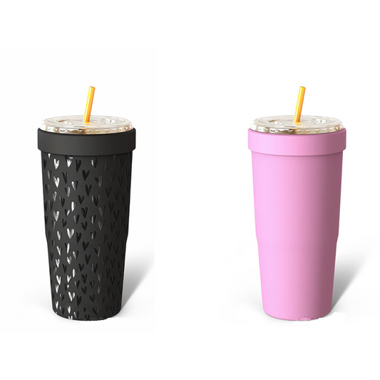 2-piece Black and Pink 30oz Stainless Steel Tumbler with Universal Cup Insulator - Double Wall Vacuum V888-ELOSUNG50344