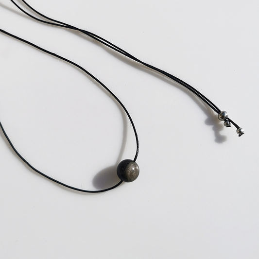 Vintage Geometric Natural Stone Bead Pendant Necklace Adjustable Black Rope Collarbone Chain Unisex Boho V888-ELOSUNG50354