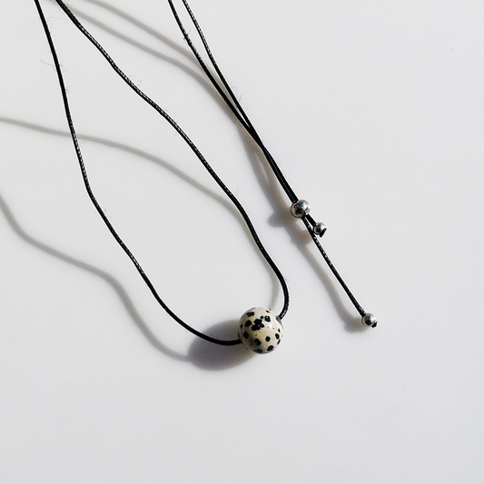 Vintage Geometric Natural Stone Bead Pendant Necklace Adjustable Black Rope Collarbone Chain Unisex Boho V888-ELOSUNG50355