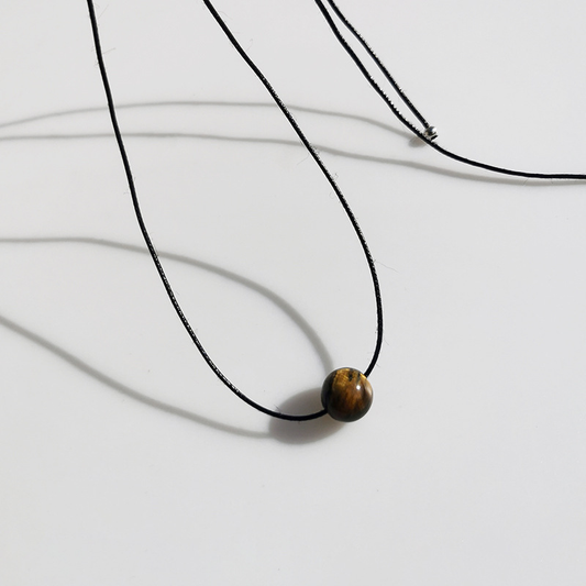 Vintage Geometric Natural Stone Bead Pendant Necklace Adjustable Black Rope Collarbone Chain Unisex Boho V888-ELOSUNG50356