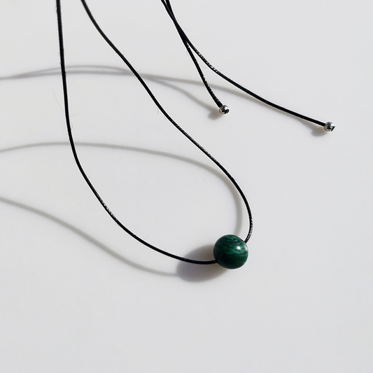 Vintage Geometric Natural Stone Bead Pendant Necklace Adjustable Black Rope Collarbone Chain Unisex Boho V888-ELOSUNG50357