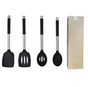 Black 4-Piece Silicone Spatula Set Slotted Turner Solid Turner Stainless Steel Handle Heat Resistant V888-ELOSUNG50363