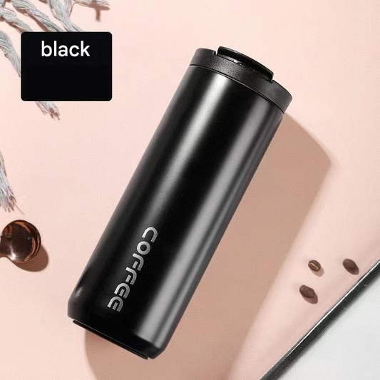 Black Stainless Steel Coffee Mug 500ml Vacuum Insulated Travel Cup 8 Hours Heat Retention Leak-Proof Lid 304 V888-ELOSUNG50376