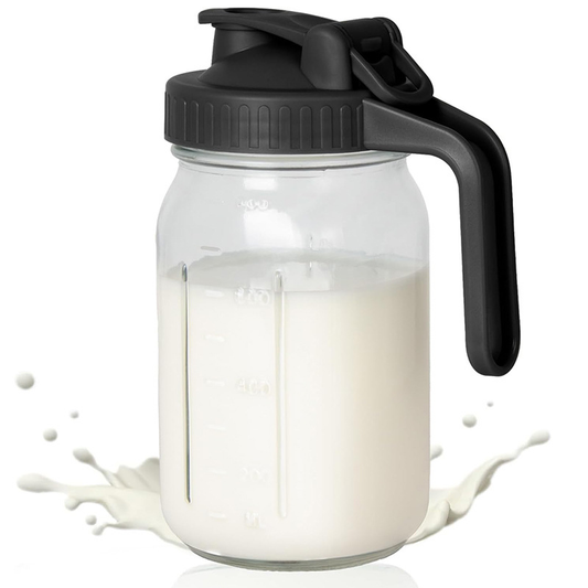 Black Glass Mason Jar Pitcher 32oz with Flip Lid Pour Spout Milk Jug Leak-Proof Airtight Seal Wide Mouth V888-ELOSUNG50382