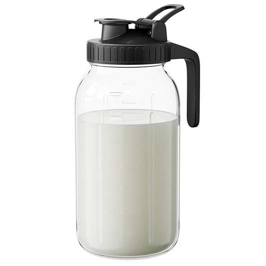 Black Glass Mason Jar Pitcher 64oz with Flip Lid Pour Spout Milk Jug Leak-Proof Airtight Seal Wide Mouth V888-ELOSUNG50389