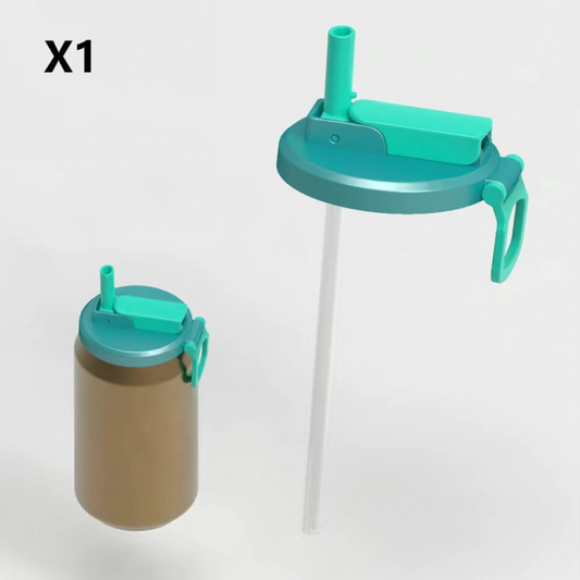 Blue Reusable Soda Can Lid with Straw and Carrying Handle - Spill-Proof Plastic Can Cover for Standard 2.13 V888-ELOSUNG50401