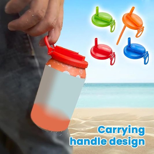 Blue Reusable Soda Can Lid with Straw and Carrying Handle - Spill-Proof Plastic Can Cover for Standard 2.13 V888-ELOSUNG50401