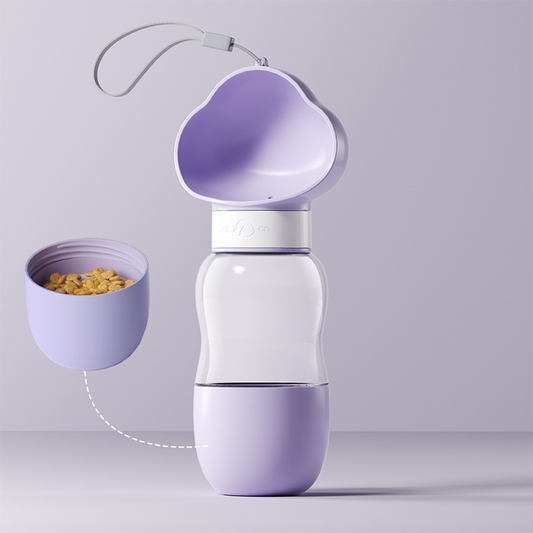 Purple Portable Dog Water Bottle with Food Container - 2-in-1 Leak-Proof Pet Travel Water Dispenser, V888-ELOSUNG50417