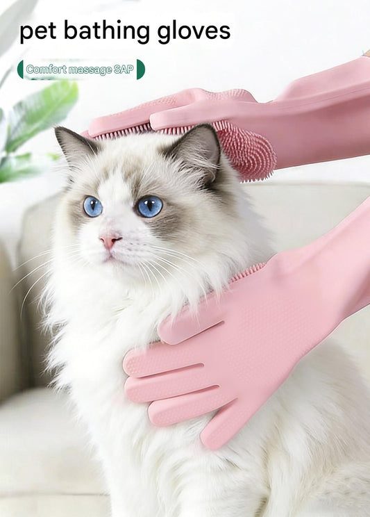 Blue Silicone Pet Bathing Gloves - Pink Double-Sided Design for Cats and Dogs - Gentle Massage, Easy Lather, V888-ELOSUNG50467