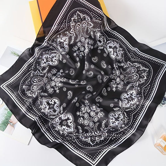 Black and white Women's 70cm Square Scarf - Bohemian Paisley & Vintage Print Collection - Lightweight Satin V888-ELOSUNG50471