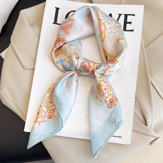 Bohemian Blue Women's 70cm Square Scarf - Bohemian Paisley & Vintage Print Collection - Lightweight Satin V888-ELOSUNG50479