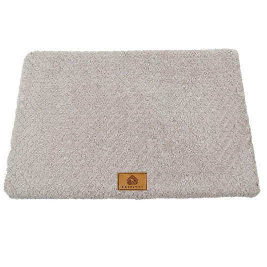 Silver-gray M size Pet Dog Bed Mat - Plush Short Fur Cover with Wave Foam Padding - Washable Removable Cover, V888-ELOSUNG50506