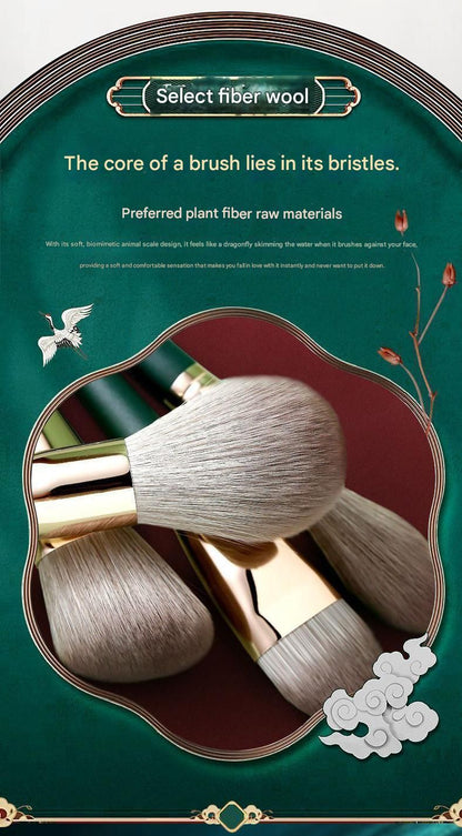 14-Piece Green Simple Packaging Synthetic Fibre Makeup Brush Set - Soft Bristles, Long Handles, Complete Face V888-ELOSUNG50551