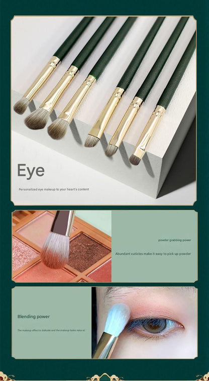 14-Piece Green Simple Packaging Synthetic Fibre Makeup Brush Set - Soft Bristles, Long Handles, Complete Face V888-ELOSUNG50551