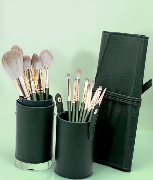 14-Piece Green storage bucketSynthetic Fibre Makeup Brush Set - Soft Bristles, Long Handles, Complete Face V888-ELOSUNG50553