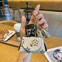 cream-coloured Cute Mini PU Leather Coin Pouch with Tassel Keychain - Printed Pattern Earphone Holder, Small V888-ELOSUNG50556