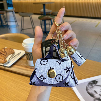 Blue Cute Mini PU Leather Coin Pouch with Tassel Keychain - Printed Pattern Earphone Holder, Small Key Bag V888-ELOSUNG50560