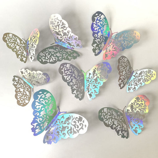 3D Butterfly Wall Stickers - Iridescent Silver Paper - 72pcs Set, Hollow Cut Design, Removable Decor for V888-ELOSUNG50576