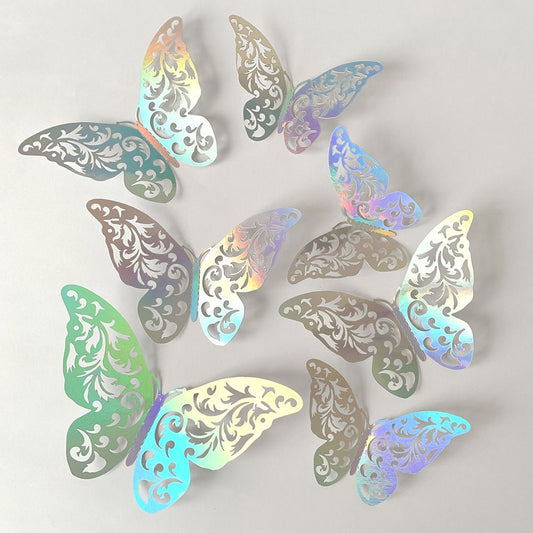 3D Butterfly Wall Stickers - Iridescent Silver Paper - 72pcs Set, Hollow Cut Design, Removable Decor for V888-ELOSUNG50577