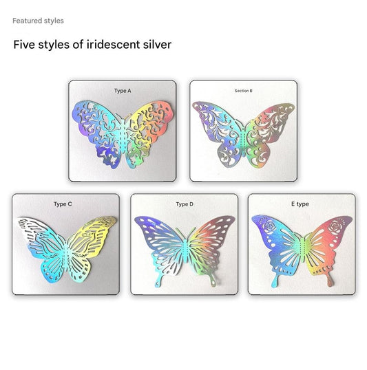 3D Butterfly Wall Stickers - Iridescent Silver Paper - 72pcs Set, Hollow Cut Design, Removable Decor for V888-ELOSUNG50577