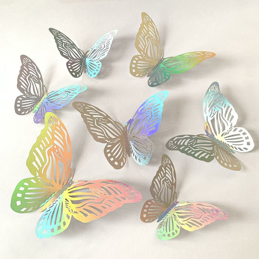 3D Butterfly Wall Stickers - Iridescent Silver Paper - 72pcs Set, Hollow Cut Design, Removable Decor for V888-ELOSUNG50578