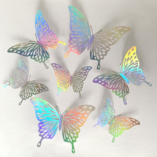 3D Butterfly Wall Stickers - Iridescent Silver Paper - 72pcs Set, Hollow Cut Design, Removable Decor for V888-ELOSUNG50579