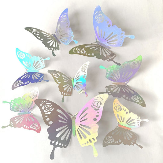 3D Butterfly Wall Stickers - Iridescent Silver Paper - 72pcs Set, Hollow Cut Design, Removable Decor for V888-ELOSUNG50580