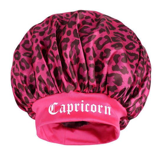 Capiricorn -Rose Red Leopard Print Satin Sleep Bonnet - Large Size Hair Protection Cap with Elastic Band, V888-ELOSUNG50589