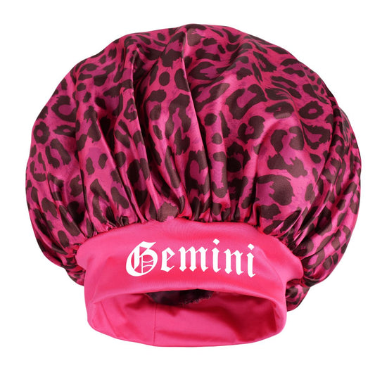 Gemini -Rose Red Leopard Print Satin Sleep Bonnet - Large Size Hair Protection Cap with Elastic Band, Soft V888-ELOSUNG50590