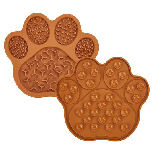 Brown Silicone Slow Feeder Lick Mat for Dogs and Cats - Paw Shaped Non Slip Pet Bowl with Suction Cups - BPA V888-ELOSUNG50597